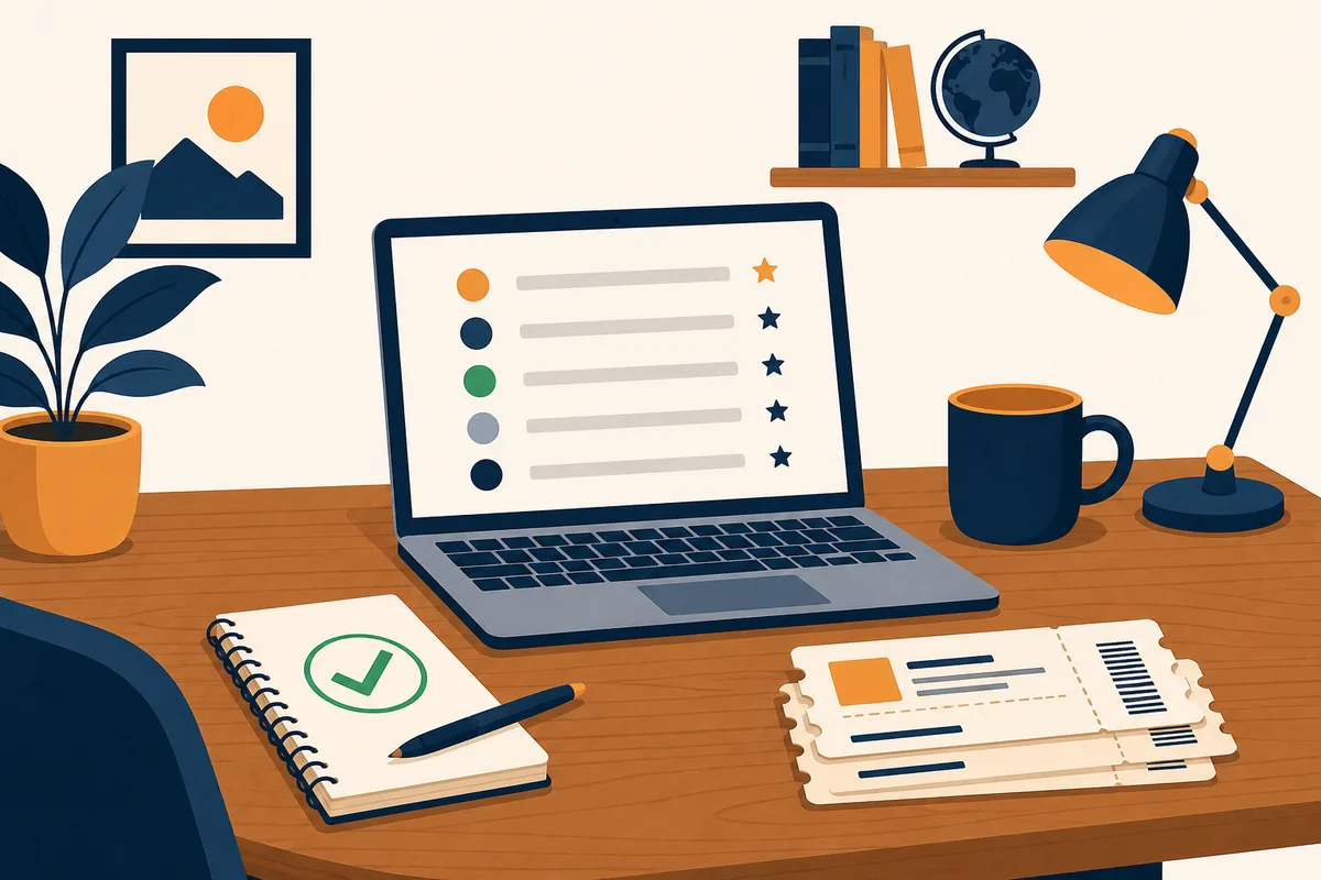 Illustration of The Settlement Desk reviewing apps at a desk